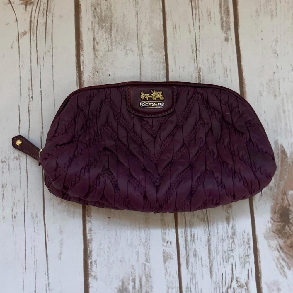 Coach Madison Chevron Quilted Nylon Cosmetic Case Plum/Purple